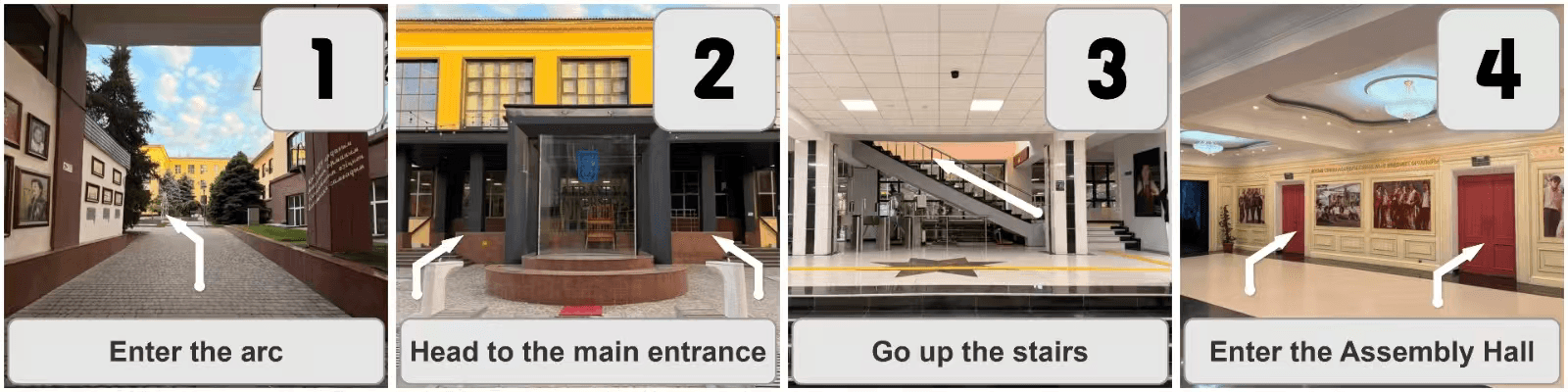 School guidance route from campus entrance to Assembly Hall